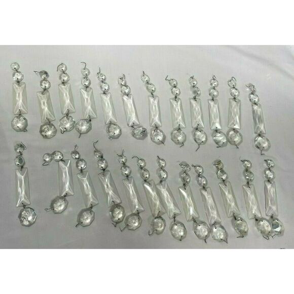 4 SETS OF 12 LONG VINTAGE LAMP CHANDELIER PARTS- LUCITE  OR GLASS & CRYSTAL - Picture 1 of 8